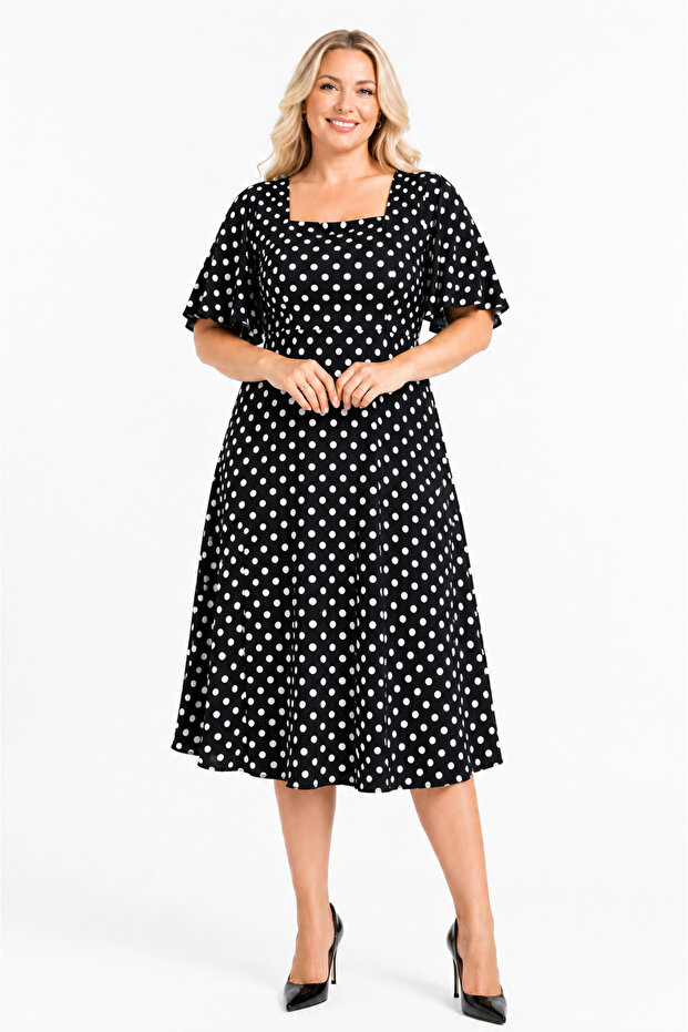 Large Size Women's Score Pattern Square Neck Dress