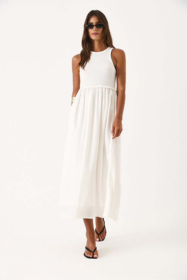 Women's Drawstring Waist Swimsuit Dress 100% Viscose - Ivory