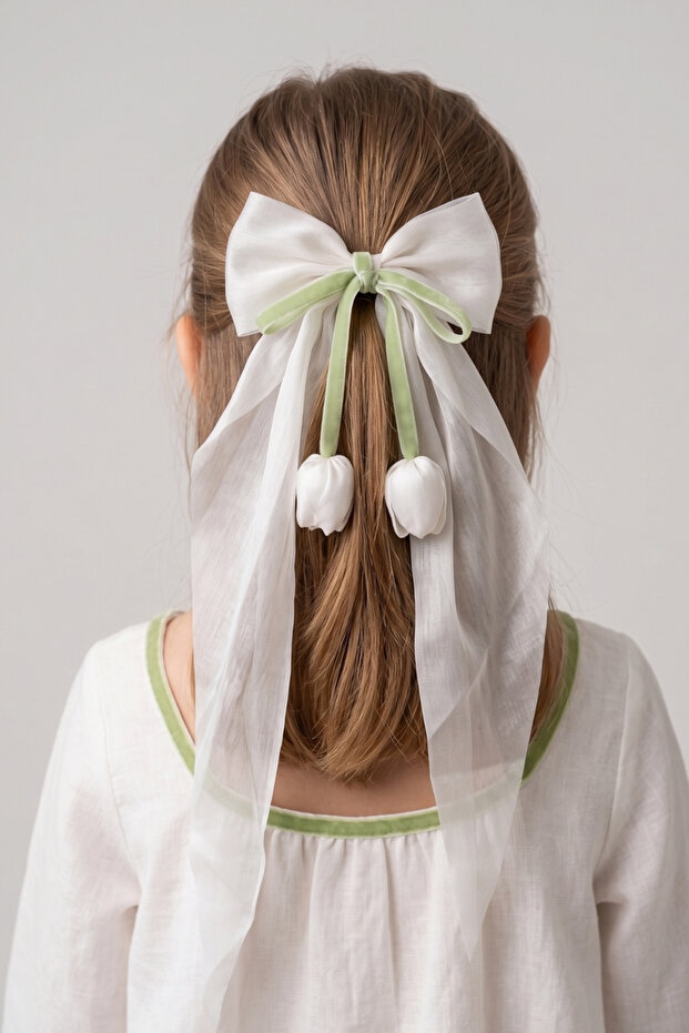 Girl's Automatic Buckle with Hanging Tulle and Tulip Figure