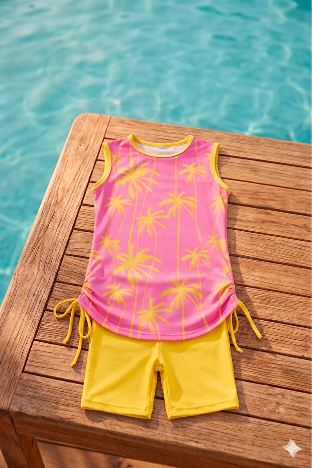 Shorts, Boneli, Zero Sleeve Girls' Swimsuit Triple Set