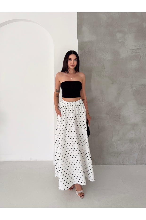 Women's Modal Fabric Flowy Polka Dot Long Skirt