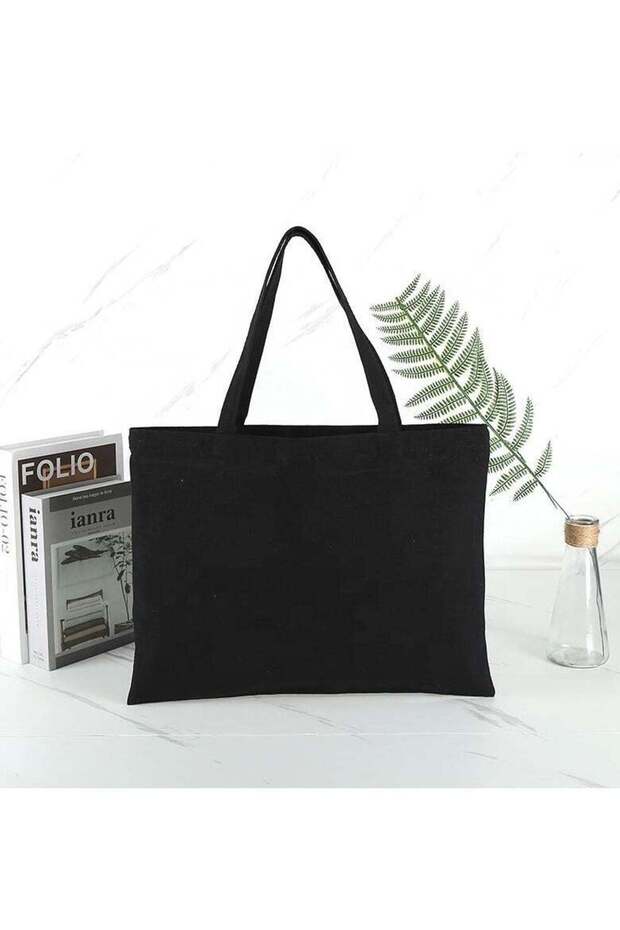 Canvas Tote Bag Black (Wide) - Horizontal