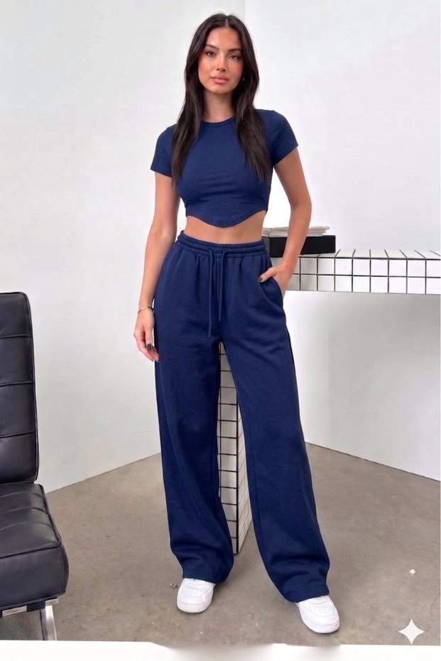 Women's Sweatpants Navy Blue - Waist-Tied, Suitable for Daily Use, Comfortable Fit, Washable Fabric