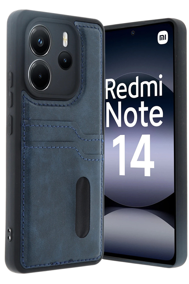 Ilkeshop New Redmi Note 14 4g Case Sara Leather Case with Business Card Holder (175338) - Navy Blue
