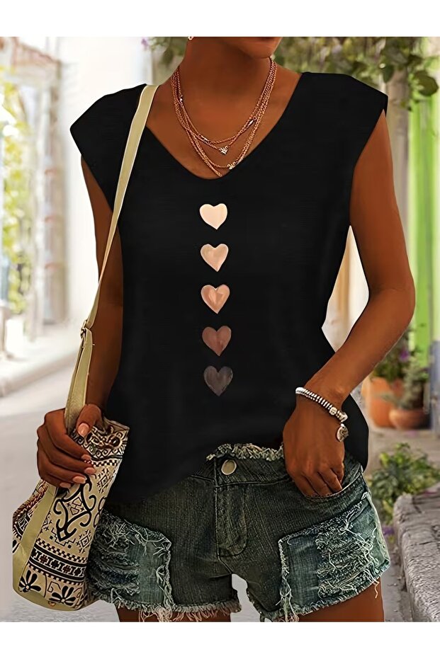 Women's Comfortable Fit V-Neck Tshirt Mixed Printed Tshirt