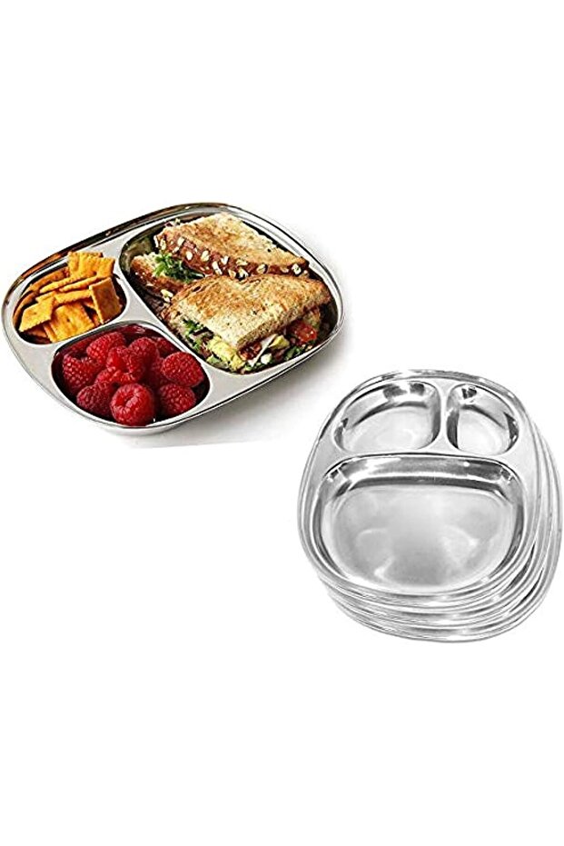 Stainless Steel Multipurpose Dinner Plate| Compartment Plate 3 In 1 Set Of 4