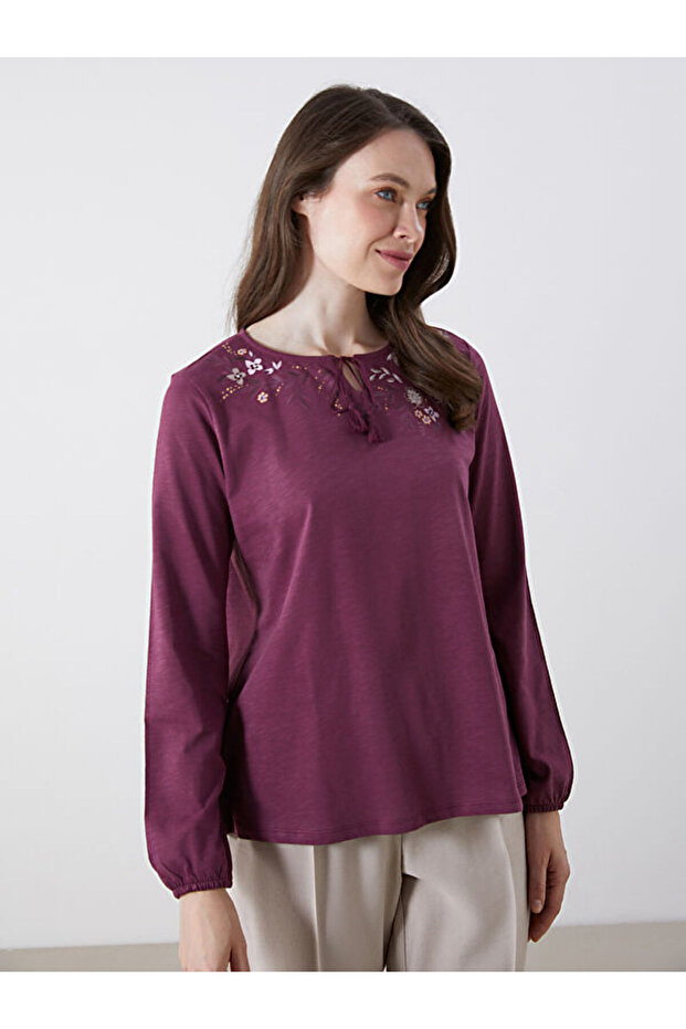 Tie Collar Floral Blouse