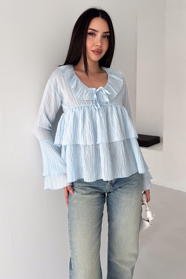Women's Ruffle Collar Flounce Sleeve Blouse
