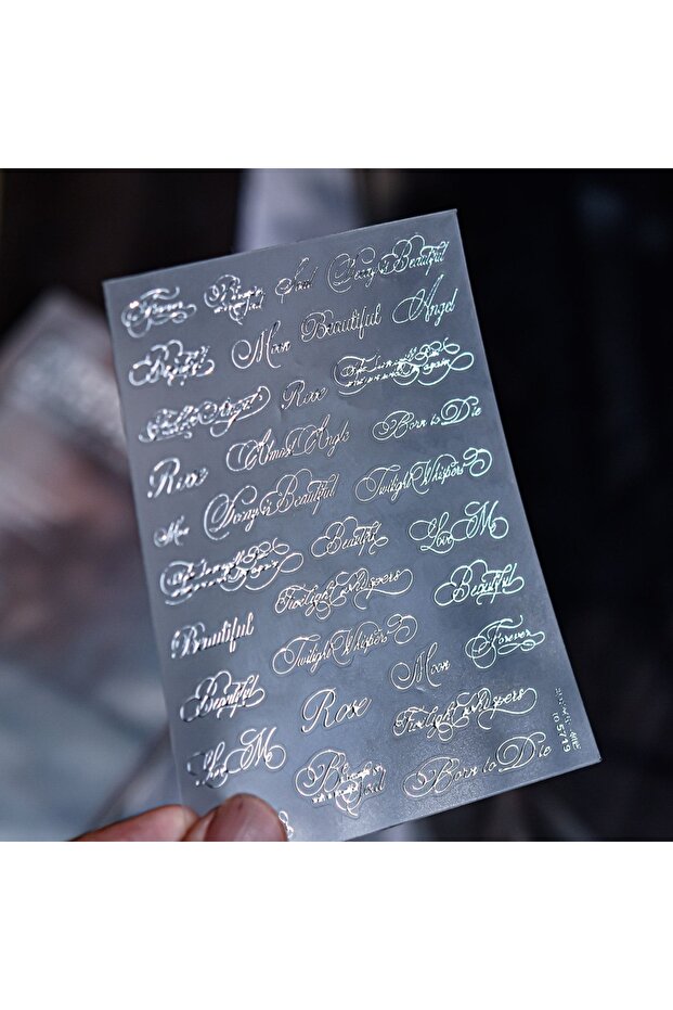 NAILFYOU to5719S White Script Calligraphy Words 5D Nail Art Stickers Embossed Pure White Line Minima