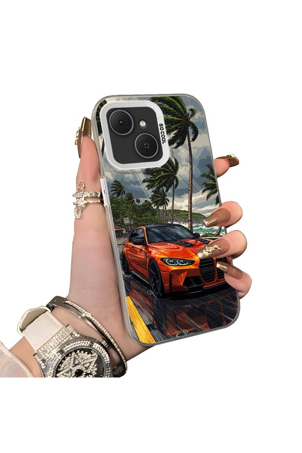 Tecno Spark 40C Compatible Silicone Edge Hard Back Anti-Fall Phone Case Sports Car Patterned