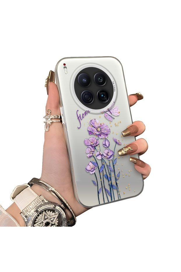 Tecno Camon 40 Premier 5g Compatible Silicone Edge Hard Back Anti-Fall Phone Case with Flower Pattern