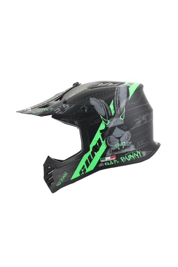 SARİSSA BİSİKLET SWAY 618 Bunny Çocuk Cross Kaskı Bisiklet Motosiklet Enduro Kask XL Beden Siyah Yeşil Çocuk Kaskı
