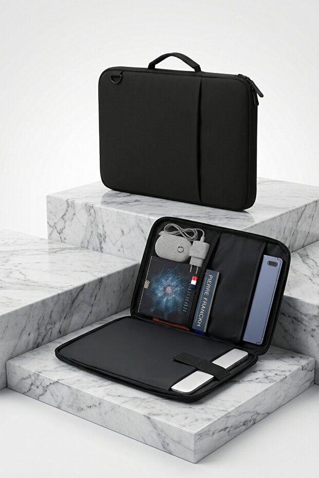 D'VERS Suya Dayanıklı 13-14.9 Inç ve 15-16.9 Inç Uyumlu Siyah Çok Amaçlı Laptop ve Tablet Bölmeli El, Omuz, Organizer, Evrak, Laptop Çantası