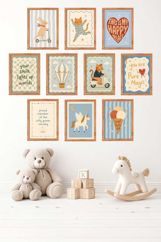 10-Piece Frame Look Pastel Set |   Baby Room |   Nursery, Tiger Painting Set 15X20 cm Mdf Uv Printing