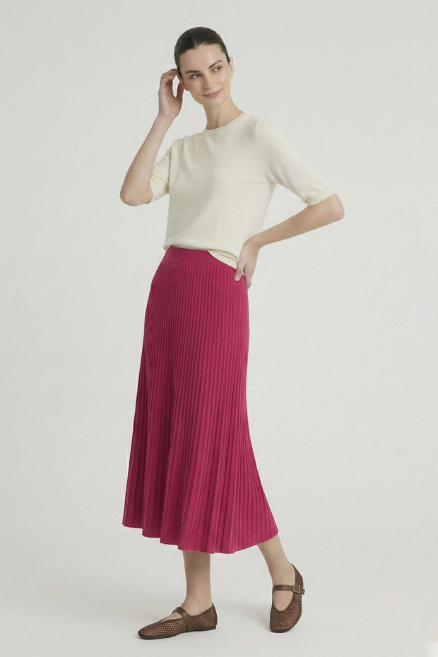 Fuchsia Slim Pleated Skirt