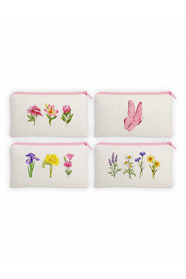 Pink Flowers 4-Piece Pen Holder Organizer Set