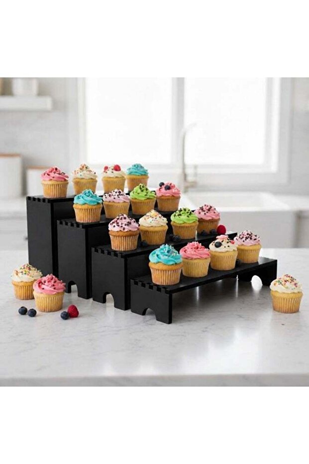 Wooden Stackable Tiered Riser Display Stands (1 Set of 4 Stands) - Black