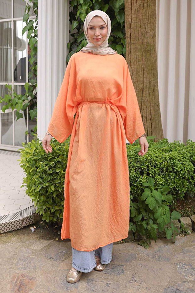 Orange Slit Waist Tie Tunic