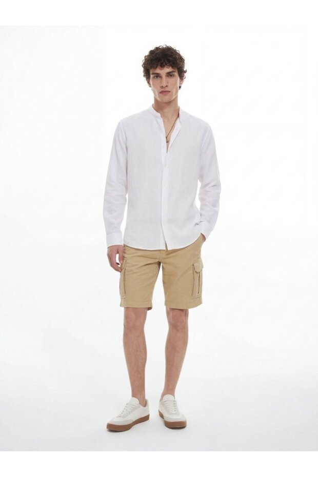 Beige Shorts with Short Pocket Detail