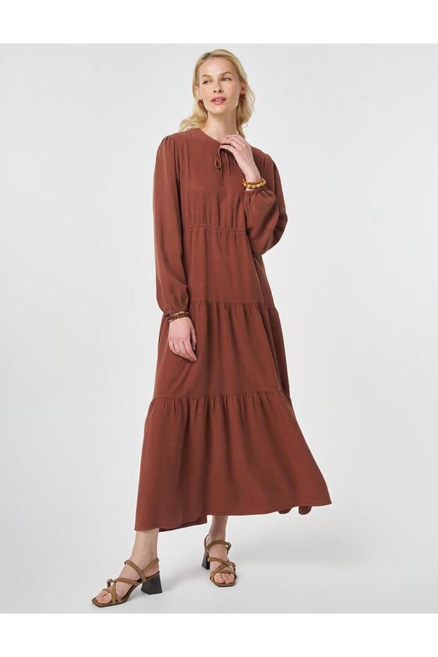 100% Lyocell Waist Detailed Maxi Dress Cinnamon