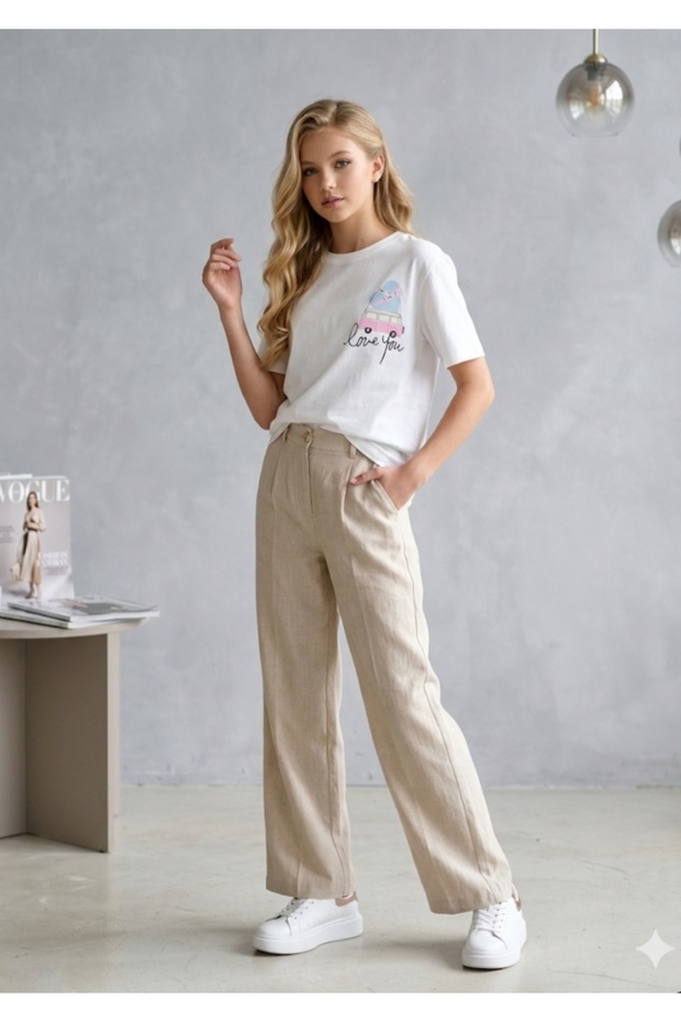 Girl's Love You Printed Oversize Cotton Single Jersey T-Shirt