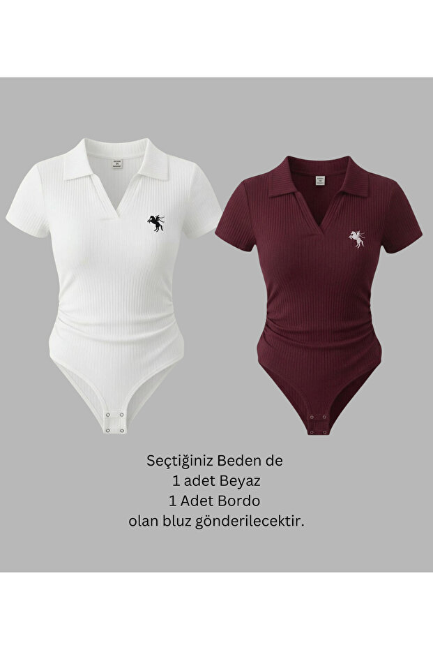 Polo Collar Ribbed Lycra Premium Bodysuit