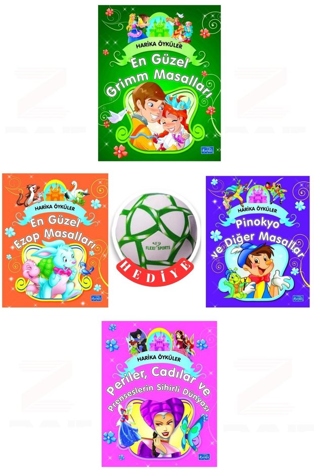Wonderful Stories-Fairies,Witches & Princesses' Magical World-Pinocchio & Other Tales-The Most Beautiful Aesop-The Most Beautiful Grimm Tales 4 Book Set-With Football Ball Gift