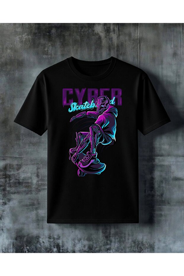 تي شيرت كبير الحجم مطبوع عليه hyper skateboard cyberpunk