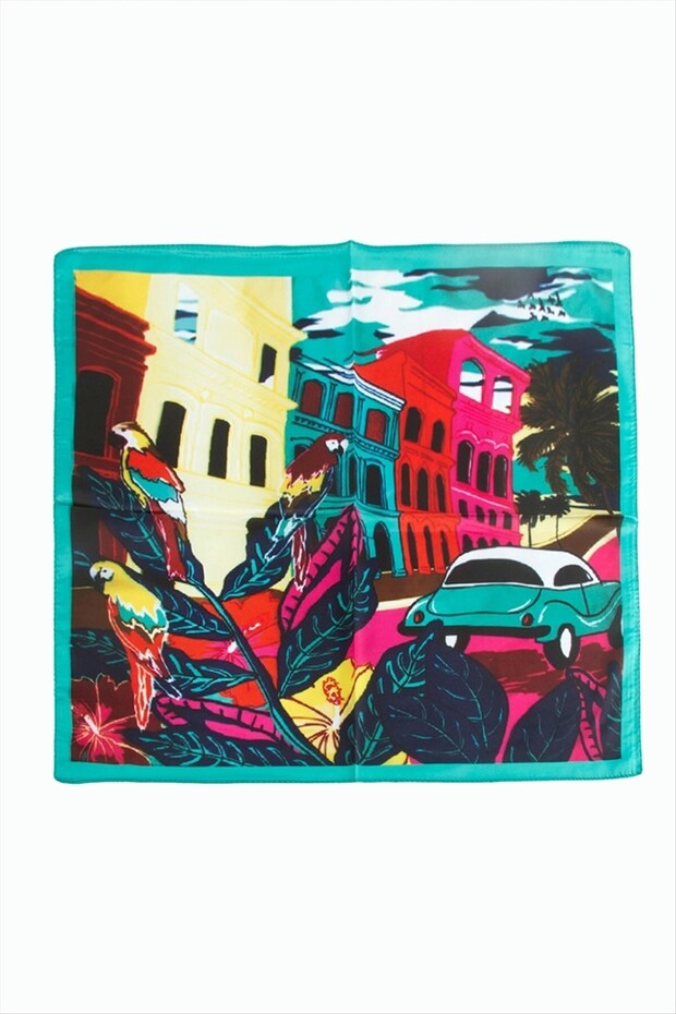 Vosvos Parrot Patterned Zr Chiffon Scarf 50*50 cm