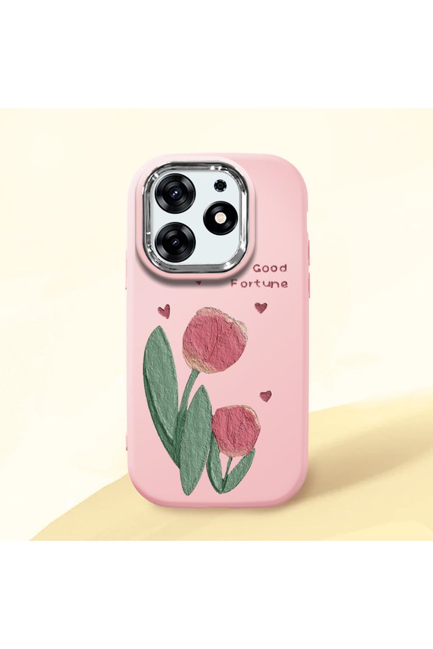 Pink Silicone Case Compatible with Tecno Spark 10 Pro (Ki7) with Shock-Absorbing Camera Protections