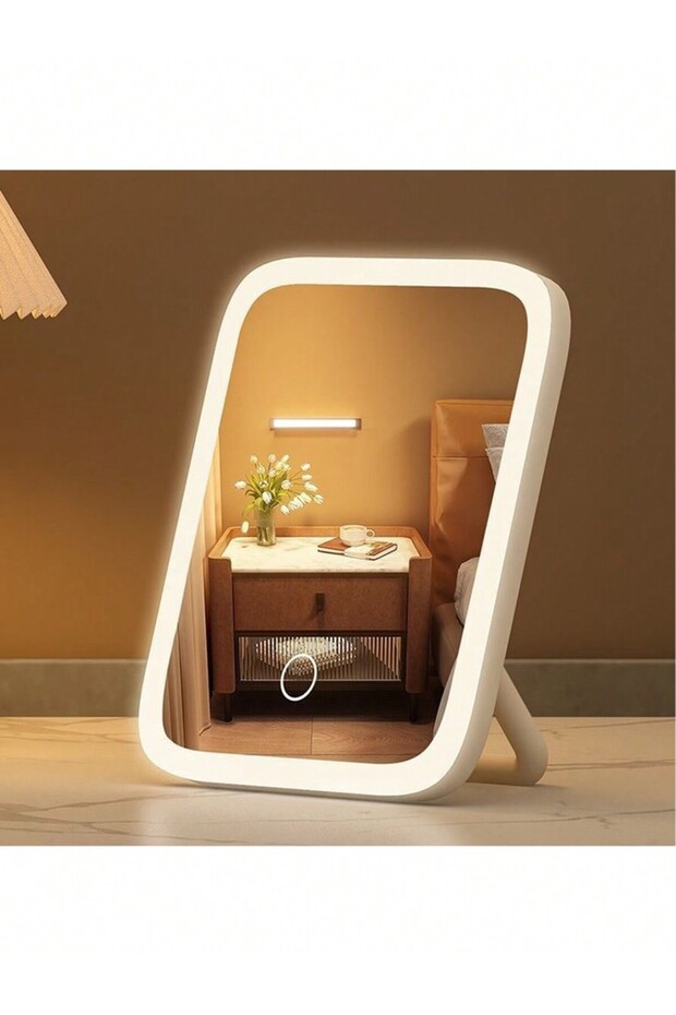مرآة مكياج LED بيضاء، إضاءة بثلاثة ألوان، 360 درجة ° قابل للدوران، تحكم باللمس، يعمل بمنفذ USB، مصباح طاولة للزينة