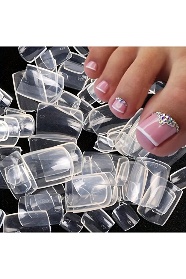 600pcs bag clear 600pcs Clear Gel Toenail Tips, Short Square Shape, 1 Pair - Glossy Finish, Transpar