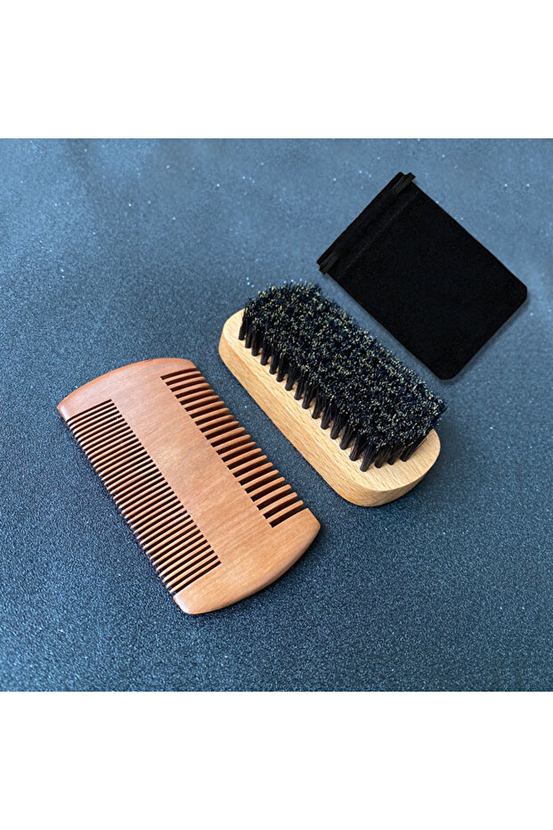 2pcs Men's Beard Grooming Set, Beard Brush, Bristle Material, Beard Comb, Scissors, with Storage Bag