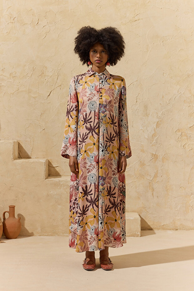 Orange Patterned Pilikase Dress - 2