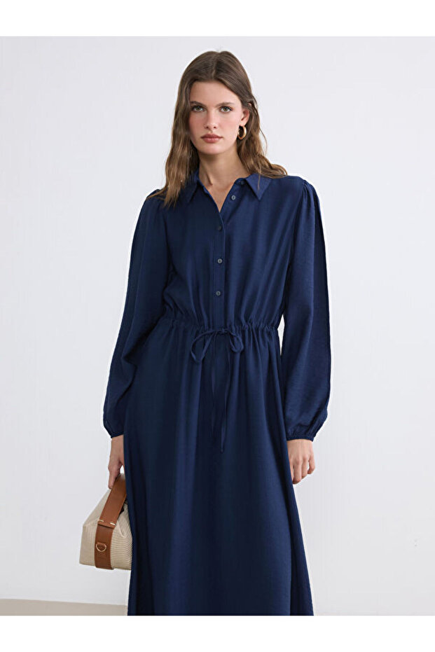Shirt Collar Gathered Dress