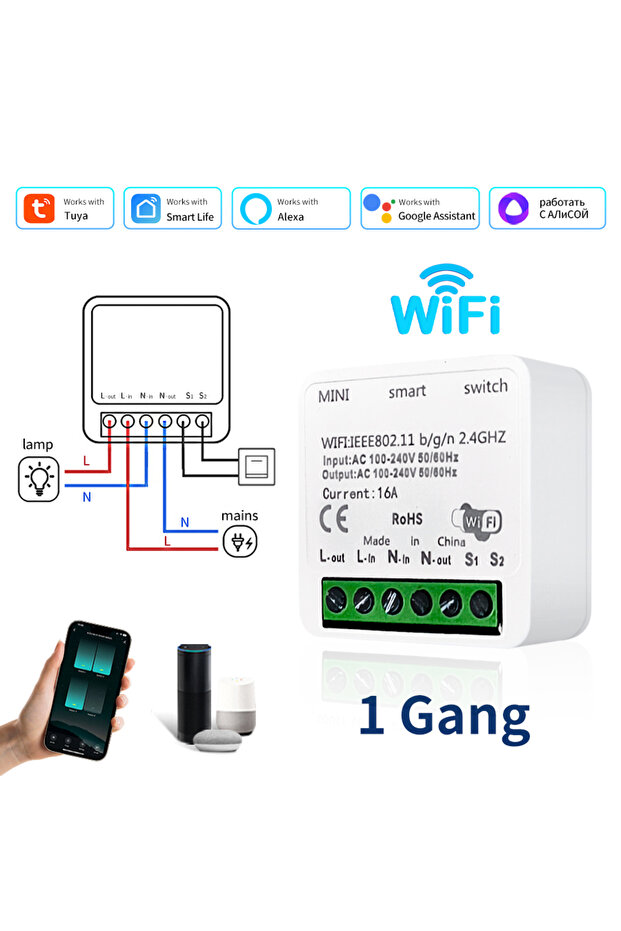 GGBEE 1Gang WiFi Switch 100-240V 16A Mini Tuya WiFi Smart Switch 1/2CH Intelligent Interruptor Relay