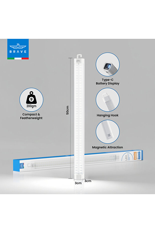 LED Rechargeable Emergency Light 48W 6000mAh with Magnetic Detachable Lamp - White