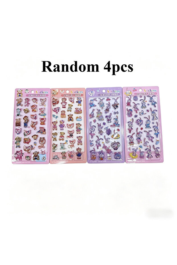 A Random 4pcs New Cute Kawaii Cartoon Creative Crystal Sticker Diary Gift Toy Phone Case Laptop DIY