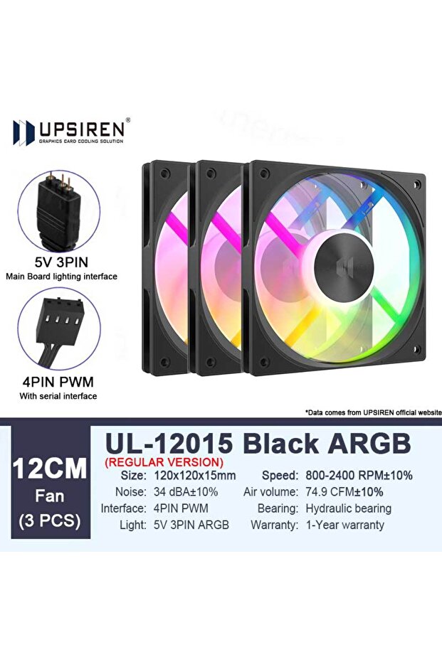 Fixed Color Other UL-12015B ARGB 3PCS UPSIREN UL-12015 12CM thin chassis cooling fans 15MM thickness
