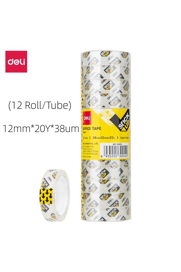 Deli 12mmx20y(1Tube) DELI Transparent Stationery Tape 8/12 Rolls Traceless Strong Adhesive Tape 20y/