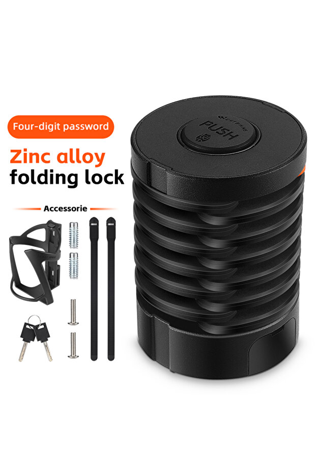 0705079 Black WEST BIKING Folding Bike Lock Combination Anti-theft Lock Portable E-Bike Heavy Duty C