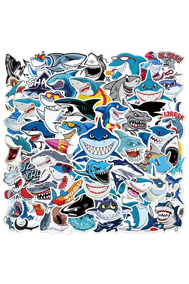 50 sheets Cartoon Shark Graffiti Sticker For Suitcase Skateboard Helmet Toy Phone Case Vinyl Wate...