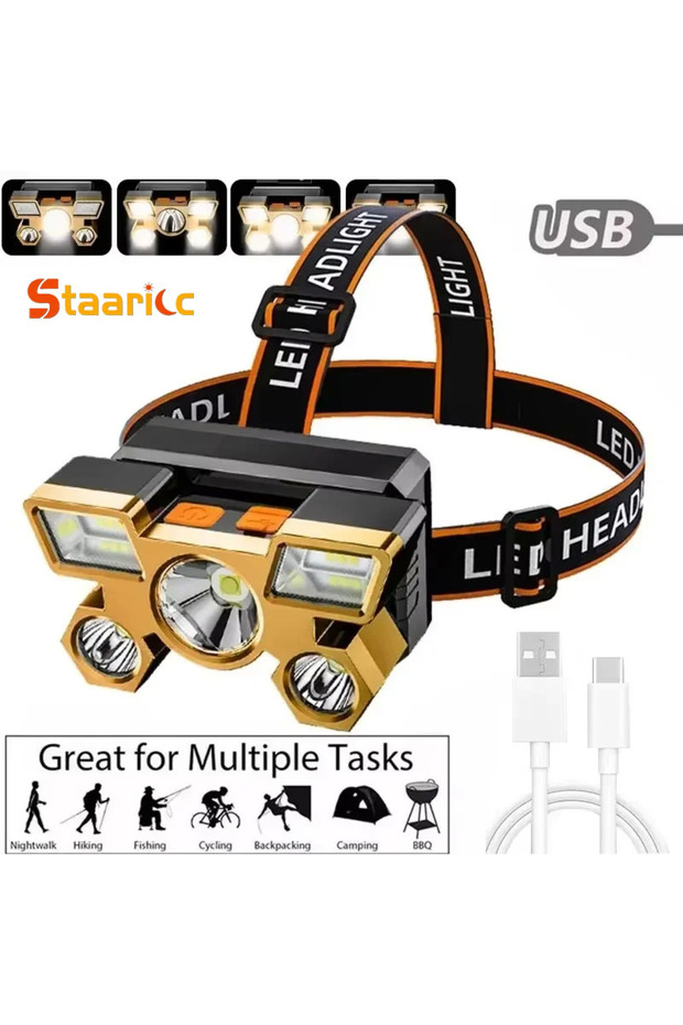 2PCS Gold Powerful Rechargeable Head Flashlight for Fishing Led Headlamp Nitecore Camping Headlights