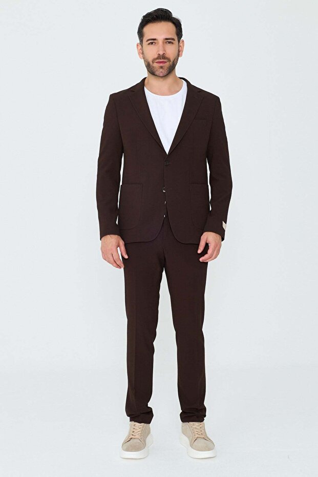 Brown Mono Collar 6 Drop Regular Fit Jogger Suit