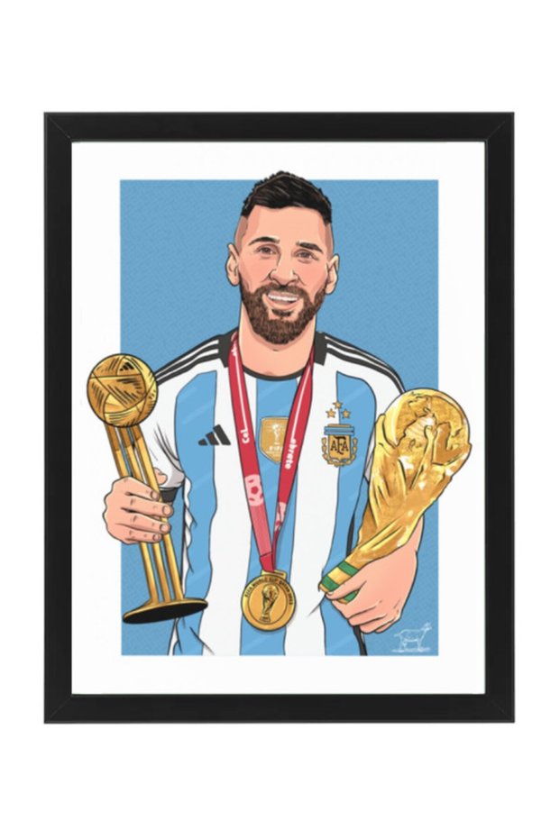 Messi Argentina Illustration Poster with Frame 50x40cm