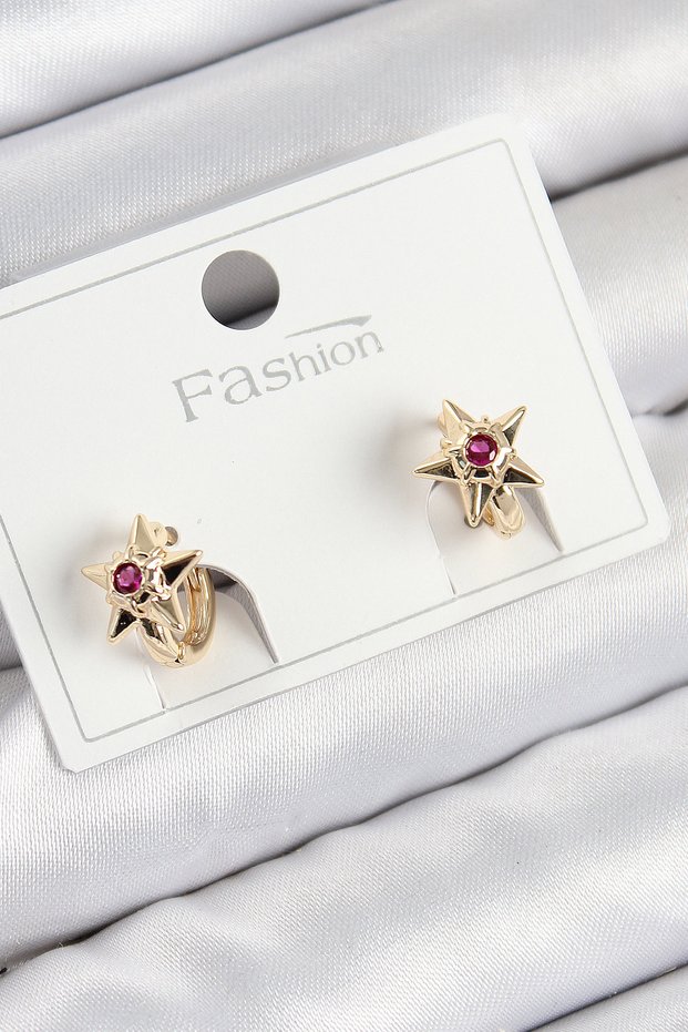 Brass Zircon Stone Star Model Gold Color Children's Earrings 5886 - Eterna7822-1372