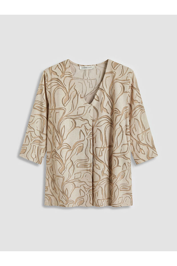 V-Neck Patterned Blouse - 4