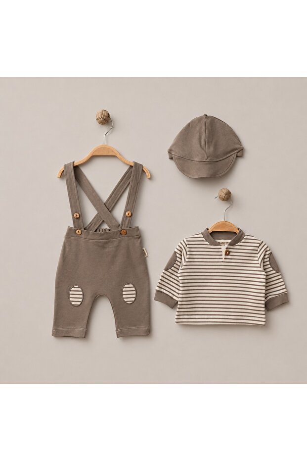 Baby Boy 3-Piece Set: Striped T-Shirt, Overalls, Hat