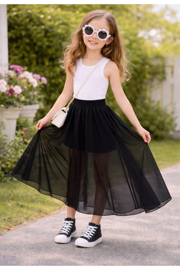 Girl's Long Tulle Skirt with Lining