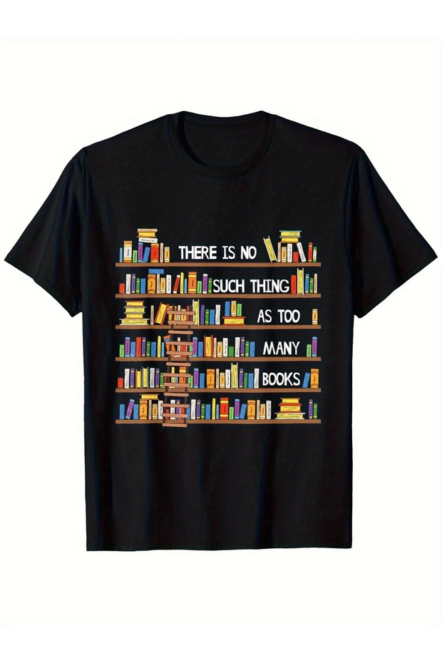 Soft crew neck T-shirt | Vibrant bookshelf pattern - 1